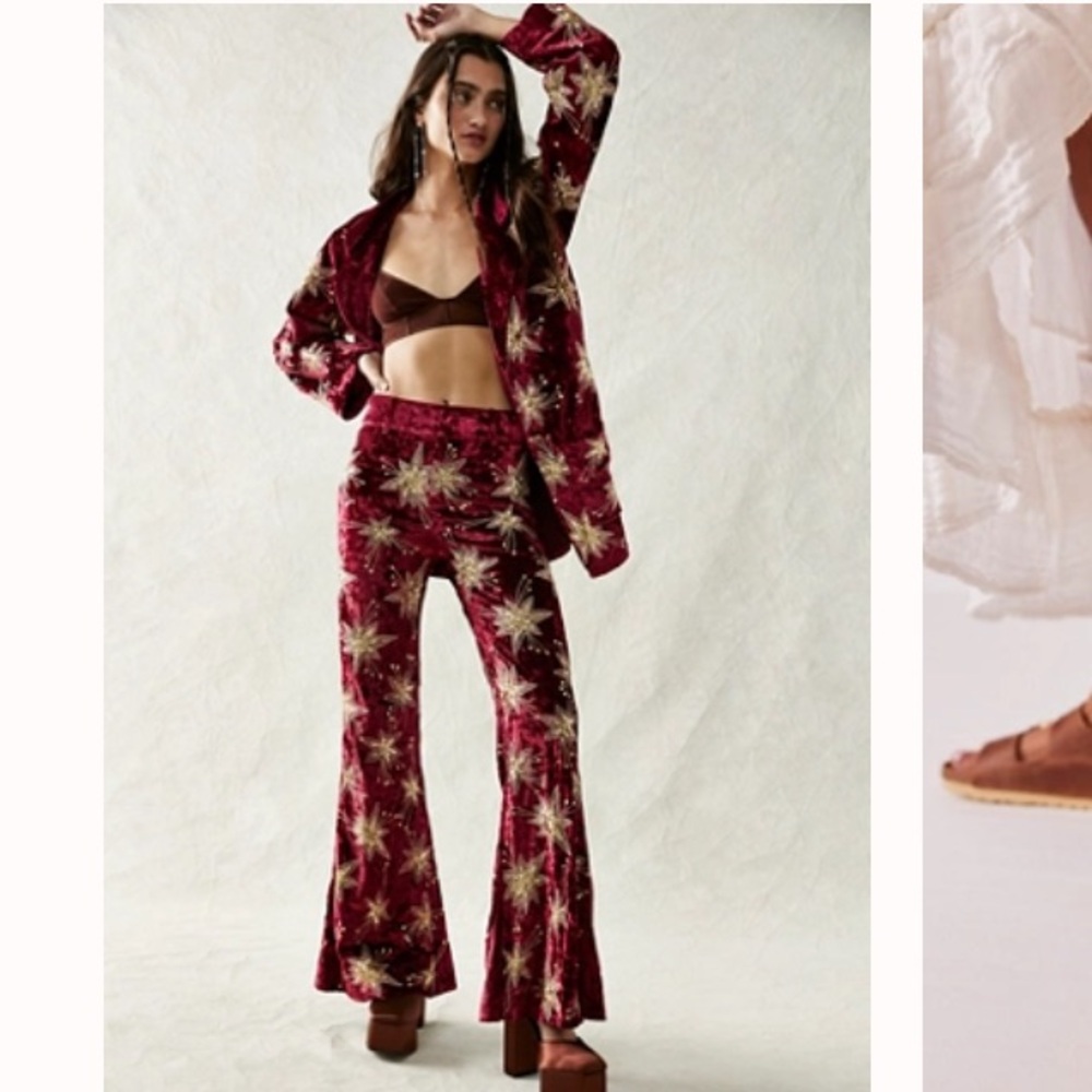 Women's Red Velvet Pantsuit with Gold Stars